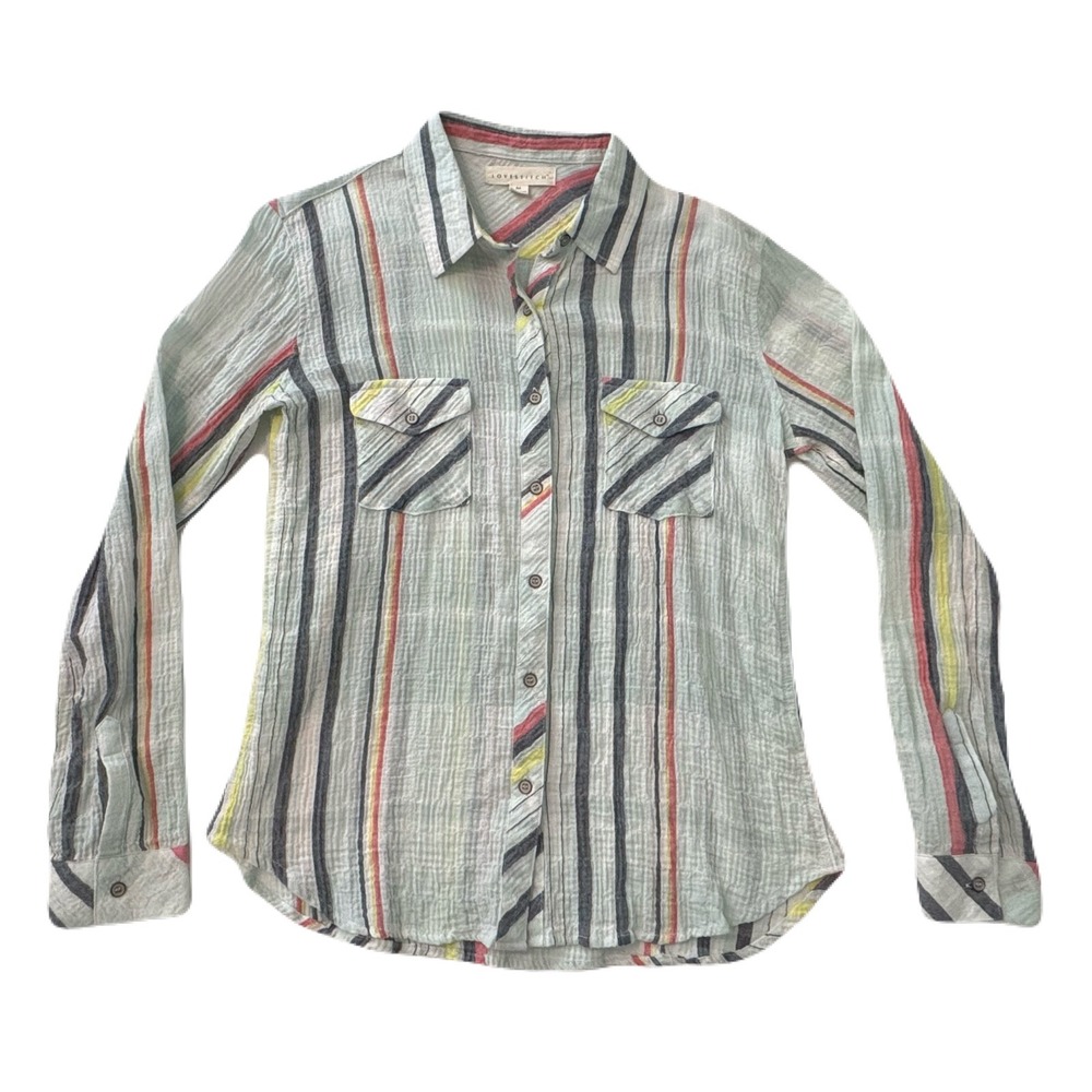 Lovestitch Womens Textured Gauze Striped Button Down Shirt IMP-D723NJH Medium